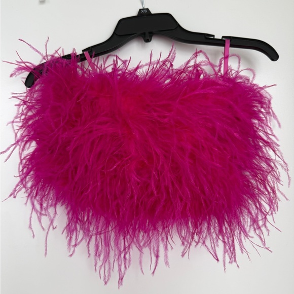Bardot Pink Feathered Sleeveless Crop Top